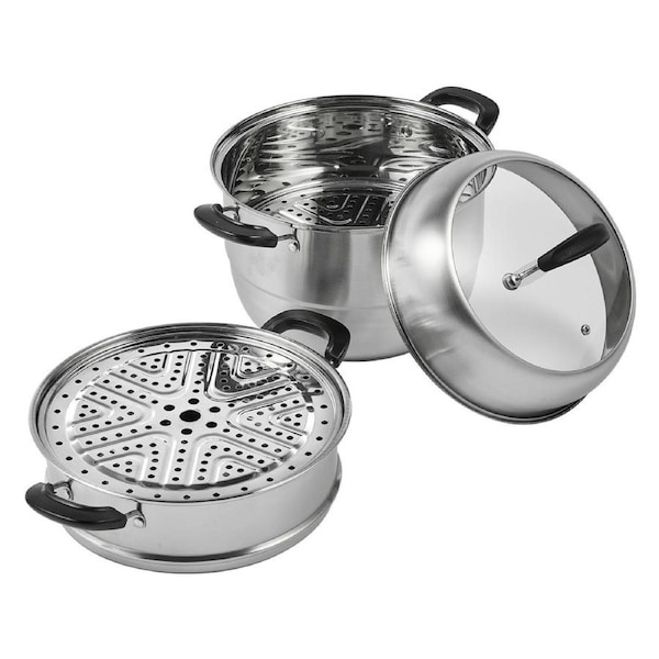 Steamer Pot, 28cm Steamer Pot for Cooking with 8.5QT Stock Pot, Vegetable Steamer & 2 Steaming Grid, 3-Layer Food-Grade 304 Stainless Steel Food Steamer Cookware with Lid for Gas Electric