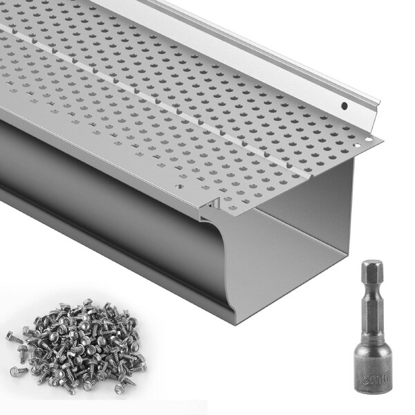 Gutter Guard, 127mm Width, Aluminum Leaf Filter DIY Gutter Cover, 52 PCS 528cm Total Length, 4mm Hole Diameter & 0.5mm Thick Raptor Gutter Guards Fits Any Roof or Gutter