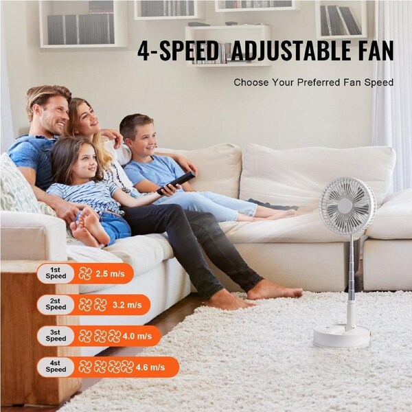 8 Inch Foldable Oscillating Standing Fan with Remote Control, 4 Speed Adjustable Portable Desk Quiet Fan, 7200mah Rechargeable USB Small Fan, Folded Rotating Floor Fan for Bedroom Office