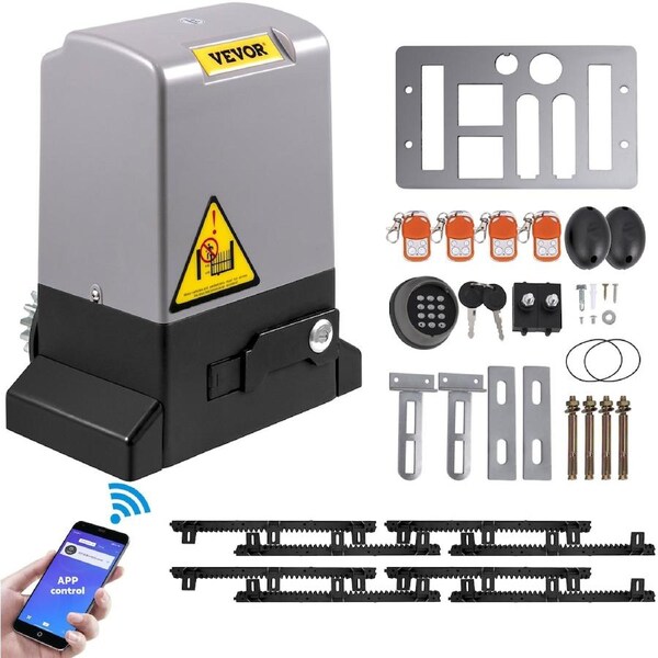 Sliding Gate Opener, 1800 KG 4 m, Automatic Sliding Gate with 4 Remote Controllers & APP Control, Electric Rolling Driveway Slide Gate Motor, Complete Gate Operator Hardware Security System