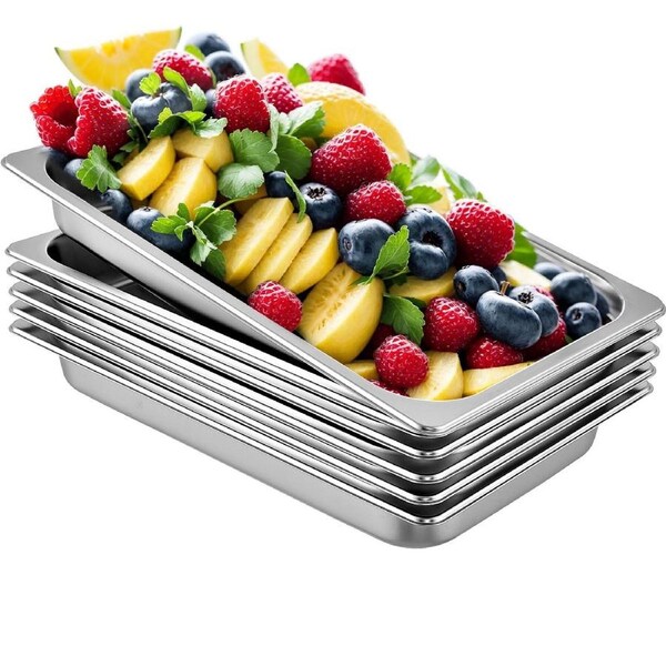 Hotel Pans Full Size 2.5 Inch Deep, Steam Table Pan 6 Pack , 22 Gauge/0.8mm Thick Stainless Steel Hotel Pan Anti Jam Steam Table Pan
