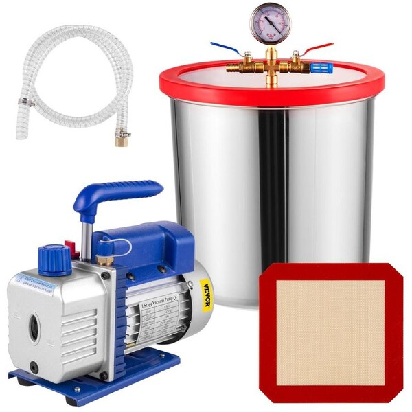 5 Gallon Vacuum Chamber Silicone Expoxy Degassing With 3CFM 1/4HP Vacuum Pump 84 L/Min