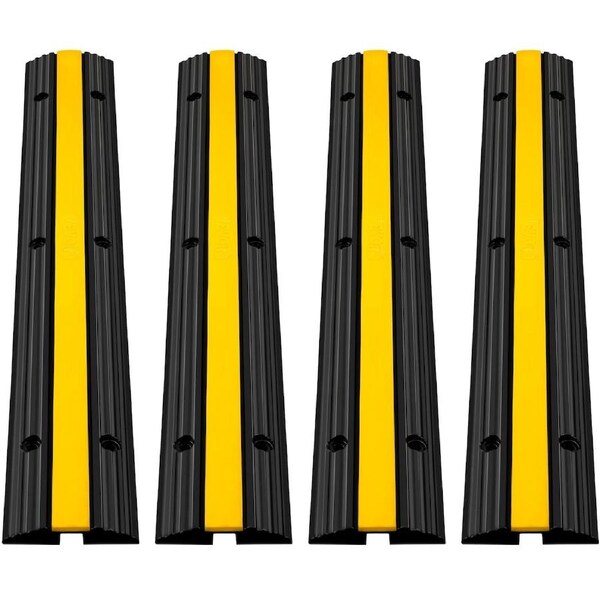 Cable Protector 18000lbs Single Channel Rubber Cable Hose Protector 4 Pack Cable Hose Protector Floor Outdoor Cable Protector Ramp Modular Rubber Hose Protector Floor Cover Protector (4