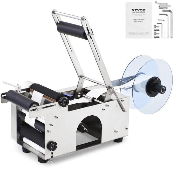 MT-50 Semi-Automatic Round Bottle Labeling Machine, Adjustable Bottle Labeler 50pcs/min Label Applicator for Bottles 12-90mm