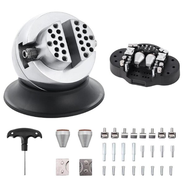 Ball Vise 3" Engraving Setting Tool 360°Rotation Professional Ball Vise 30 PCS Attachment Jewelry Engraving Block Tools Standard Block (3inch)