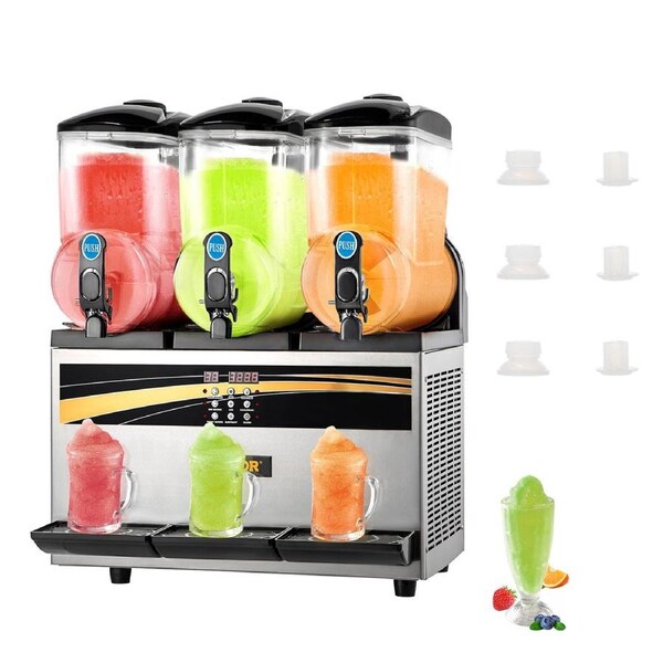 Slush Frozen Drink Machine, 3x15L Tank Commercial Margarita Machine, 800W Stainless Steel Margarita Slush Maker, Temperature Slush 16°F to 32°F Drink Maker, Perfect for Restaurants Cafes