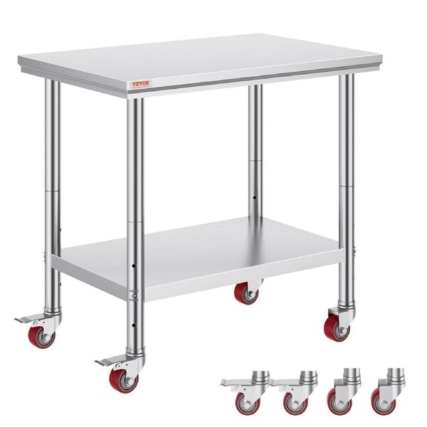 Stainless Steel Work Table 36x24 Inch with 4 Wheels Commercial Food Prep Worktable with Casters Heavy Duty Work Table for Commercial Kitchen
