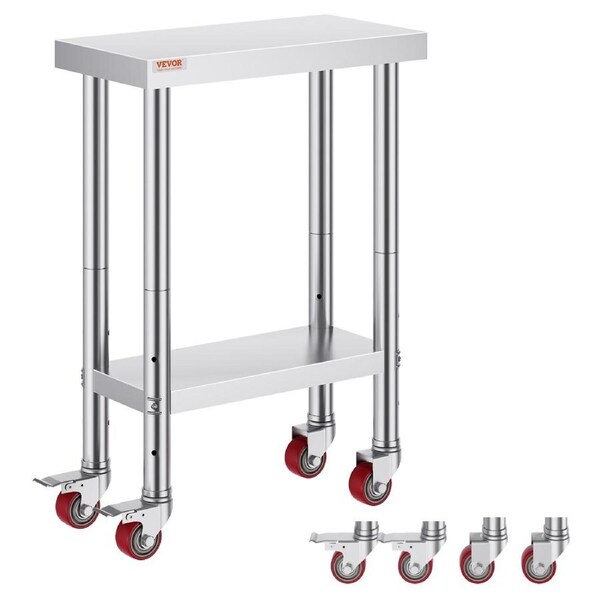 Stainless Steel Work Table with Wheels 24 x 12 x 32 Inch Prep Table with 4 Casters Heavy Duty Work Table for Commercial Kitchen Restaurant Business