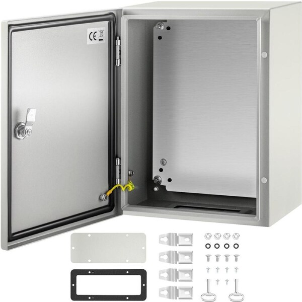 Steel Electrical Box 16'' x 12'' x 8'' Electrical Enclosure Box, Carbon Steel Hinged Junction Box, IP65 Weatherproof Metal Box Wall-Mounted Electronic Equipment Enclosure Box with Mounting