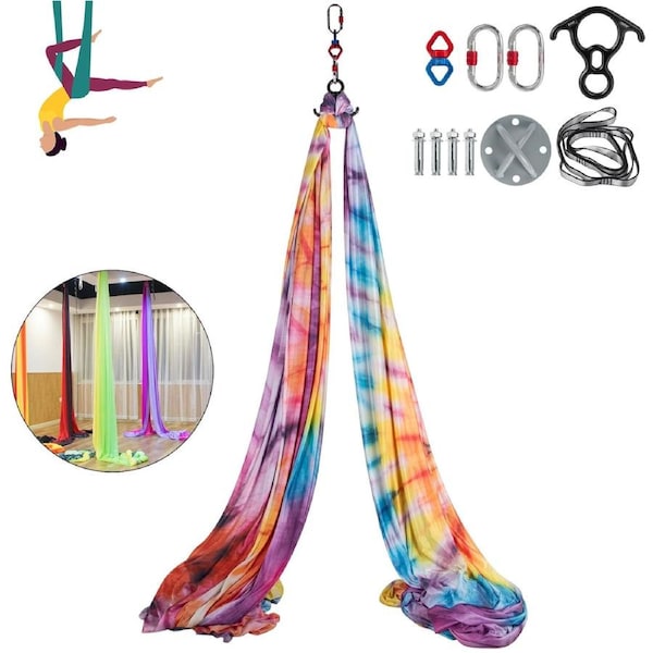Aerial Silks 10 Meters Long Yoga Swing Kit Yoga Hammock Flying Dance Aerial Yoga Yoga Aerial Silk Fabric Acrobatic Silks Antigravity Yoga Hammock For Indoor or Outdoor(Mixed