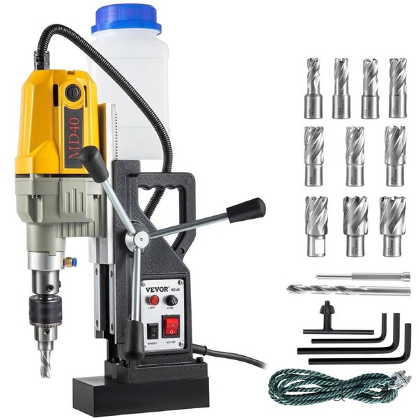 Magnetic Drill, 1100W 1.57" Boring Diameter, 2697lbf/12000N Portable Electric Mag Drill Press with 12 Drilling Bits, 580 RPM Max Speed Drilling Machine for any Surface and Home