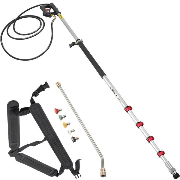 Telescoping Pressure Washer Wand, 20 ft 5-Section Length Adjustable, Max. 4000 PSI Fit for 3/8'' Quick Connection, 5 Spray Nozzles, Belt, for Roof, Fence, Gutter,