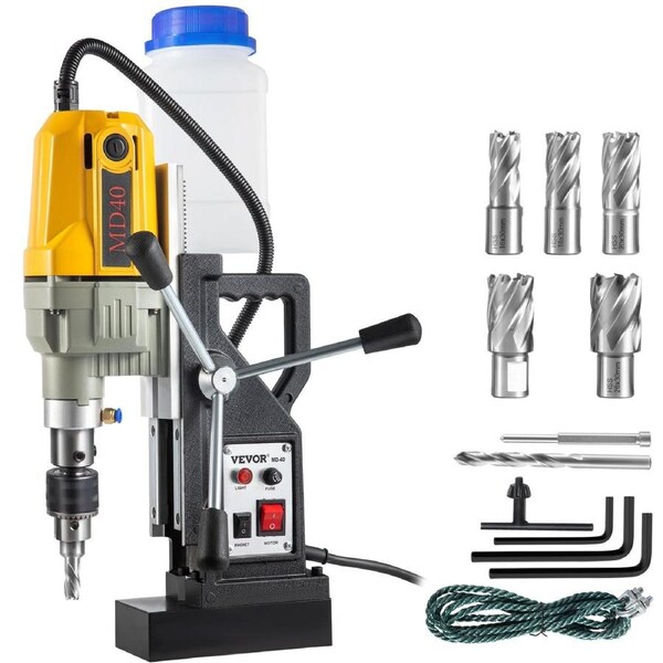 Magnetic Drill, 1100W 1.57" Boring Diameter, 2697lbf/12000N Portable Electric Mag Drill Press with 7 Bits, 580 RPM Max Speed Drilling Machine for any Surface and Home