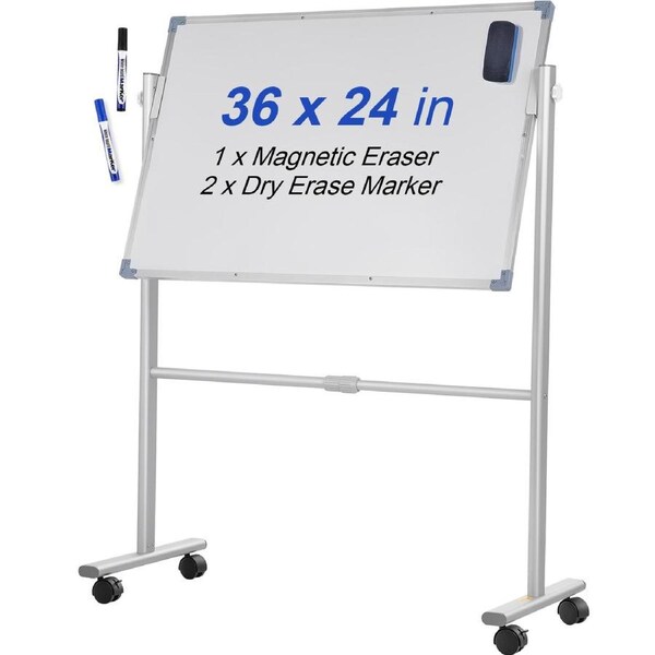 Mobile Dry Erase Board Magnetic Whiteboard w/ Stand 60 x 90cm Double Sided