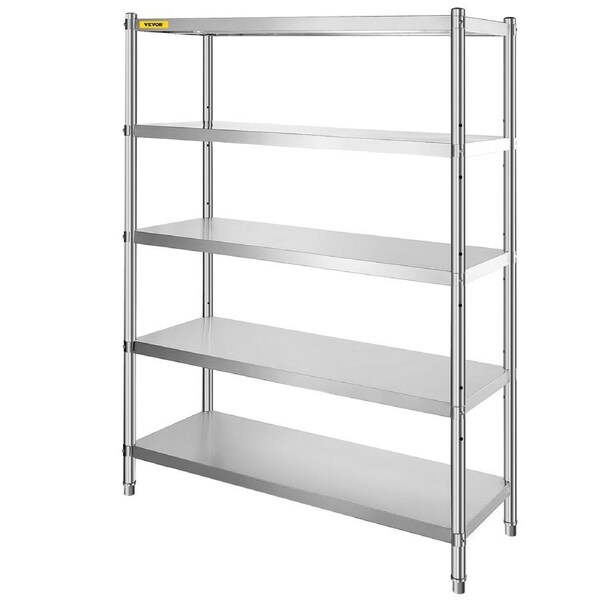 Stainless Steel Shelves 47.5x18 Inch 5 Tier Adjustable Shelf Storage Unit Stainless Steel Rack Shelving Heavy Duty Shelving for Kitchen Commercial Office Garage Storage 330lb Per
