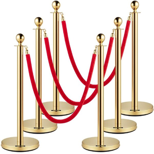 Velvet Ropes and Posts Gold Stanchion 5ft/1.5m Crowd Control Barriers 6PCS