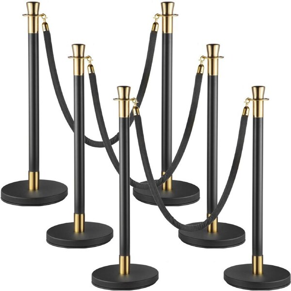 Crowd Control Stanchion Stanchion Set 6 Pieces Set w/ Black Velvet Rope