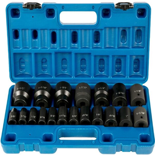 Impact Socket Set 1/2 Inches 19 Piece Impact Sockets, Standard Socket Assortment, 1/2 Inches Drive Socket Set Impact Standard SAE (3/8 Inches to 1-1/2 Inches) 6-point Hex