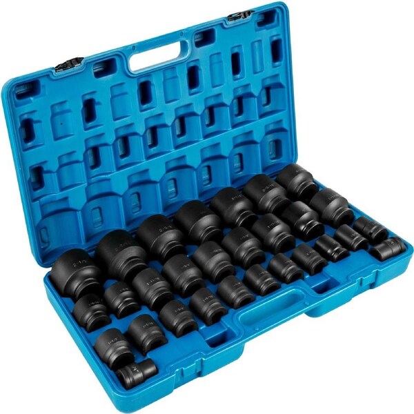 Impact Socket Set 3/4 Inches 29 Piece Impact Sockets, 6-Point Sockets, Rugged Construction, CR-M0, 3/4 Inches Drive Socket Set Impact SAE 3/4 inch - 2-1/2 inch, with a Storage