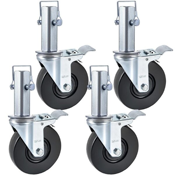 12.7cm Scaffolding Rubber Swivel Caster w/ Dual Lock 200kg Capacity 4 Pack