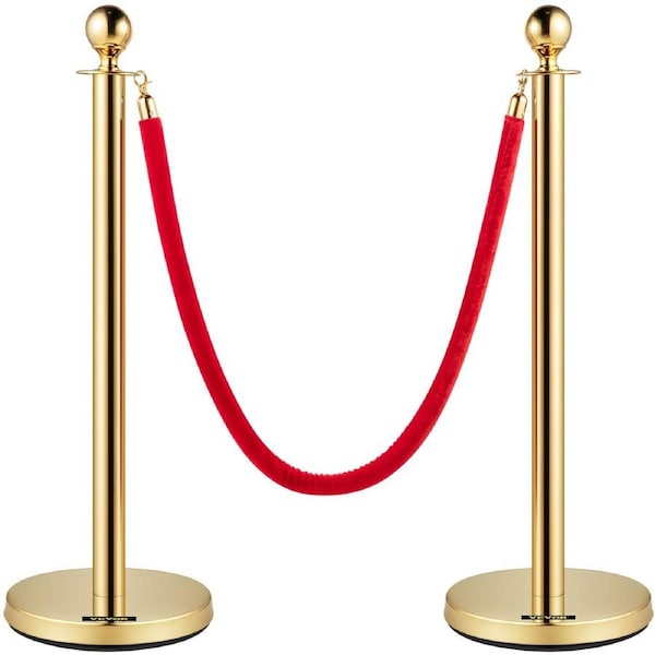 Velvet Ropes and Posts Gold Stanchion 5ft1.5 m Crowd Control Barriers 2PCS