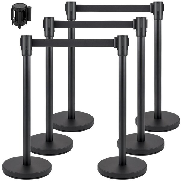 Crowd Control Stanchion Stanchion Set 6Pcs w/ 2 m Black Retractable Belt