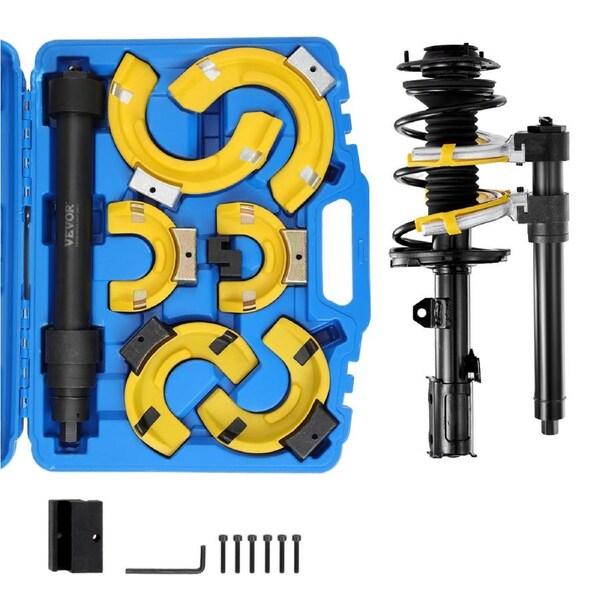 Strut Spring Compressor Set, Macpherson Strut Spring Compressor Kit, Interchangeable Fork Strut Coil Extractor Remover Tool, with Yellow Protective Sleeve and Carrying