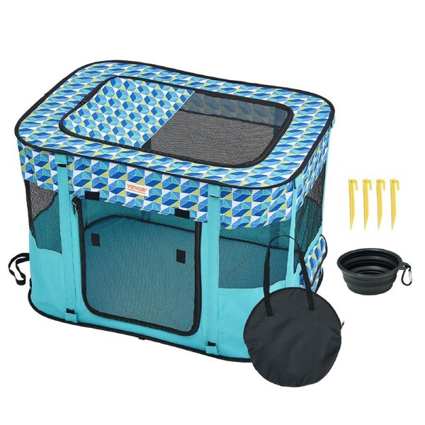 Foldable Pet Playpen, 32'' x 24'' x 22'' Portable Dog Playpen, Crate Kennel for Puppy, Dog, Cat, Waterproof 600D Oxford Cloth, Removable Zipper, for Indoor Outdoor Travel Camping (Rectangle,