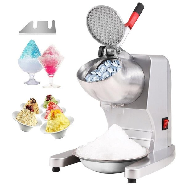 Ice Crushers Machine, 220lbs Per Hour Electric Snow Cone Maker with 4 Blades, 300W Electric Ice Crusher with Cover and Bowl for Home and Commercial Use,