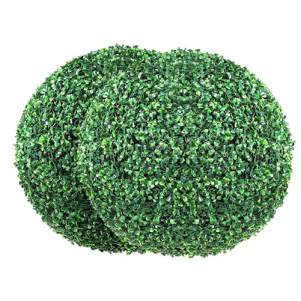 Artificial Topiaries Boxwood Trees, 24” Tall (2 Pieces), Ball-Shape Faux Topiaries Plant, All-year Green Feaux Plant Decorative Balls for Backyard, Balcony,Garden, Wedding and Home
