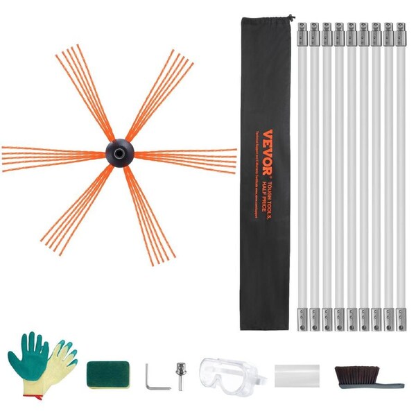 9 m Chimney Sweep Kit, w/ 9 Reinforced Nylon Flexible Rods, Ergonomic Chimney Cleaning Brush, 360-Degree Brush Chimney Cleaner, Rich Accessories for Fireplace Flue Home Use Fits most