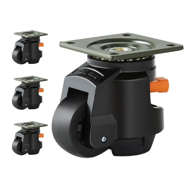 Leveling Casters, Set of 4, 1000 kg Total Load Capacity, 63.5 mm, Heavy Duty with Upgraded Handle Design, 360 Degree Swivel Caster Wheels, Adjustable Casters with Feet for Workbench,