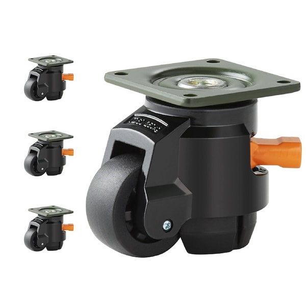 Leveling Casters, Set of 4, 500 kg Total Load Capacity, 50.8 mm, Heavy Duty with Upgraded Handle Design, 360 Degree Swivel Caster Wheels, Adjustable Casters with Feet for Workbench,
