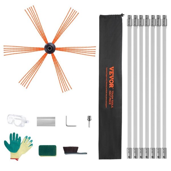 7 m Chimney Sweep Kit, w/ 7 Reinforced Nylon Flexible Rods, Ergonomic Chimney Cleaning Brush, 360-Degree Brush Chimney Cleaner, Rich Accessories for Fireplace Flue Home Use Fits most