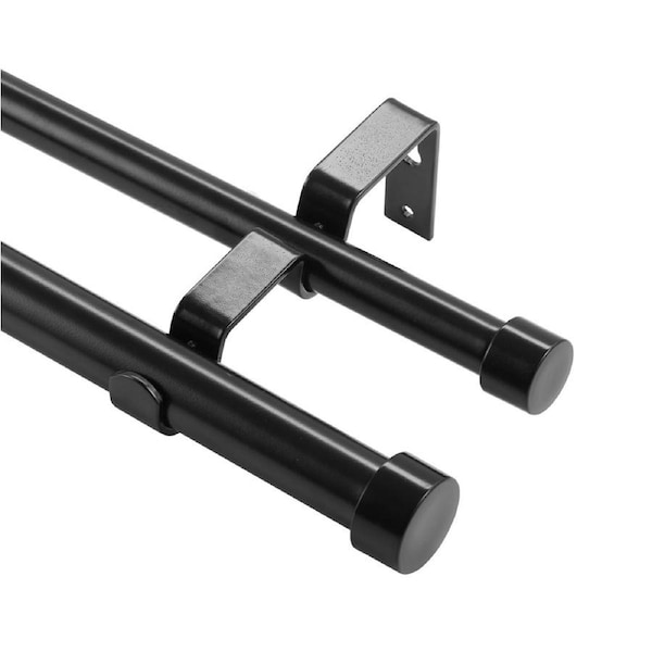 Double Rod Curtain Rods, 36-72 inches(3-6ft) Adjustable Length, Black Double Curtain Rods with Cap Finials, 1" and 3/4" Diameter, Double Window Drapery Rod for Sheer and Blackout
