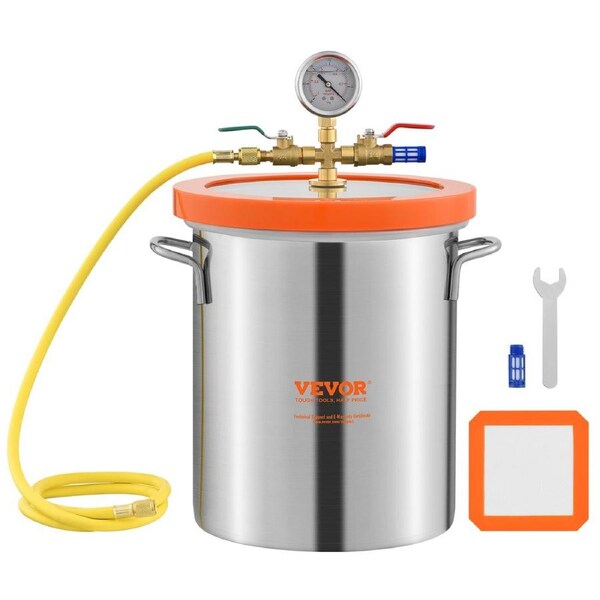 5 Gallon Vacuum Chamber, Upgraded Tempered Glass Lid Vacuum Degassing Chamber, 304 Stainless Steel Chamber, for Stabilizing Wood, Resin Degassing, Silicone Degassing and Plaster