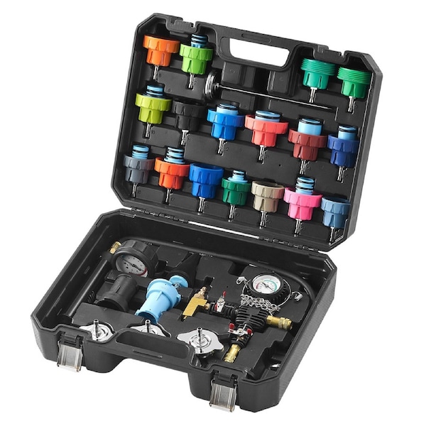 28 pcs Universal Radiator Pressure Tester Kit, Coolant Pressure Tester Kit with Manual Pump and Color-coded Test Caps, Coolant Vacuum Refill kit for Cars Motorcycles Trucks Cooling