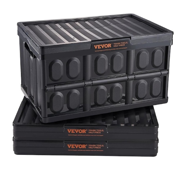 Collapsible Storage Bins with Lids, 45L 3 Packs, Folding Plastic Stackable Utility Crates with Handles, Large Heavy Duty Containers for Clothes, Toys, Books, Snack, Shoes, and Grocery