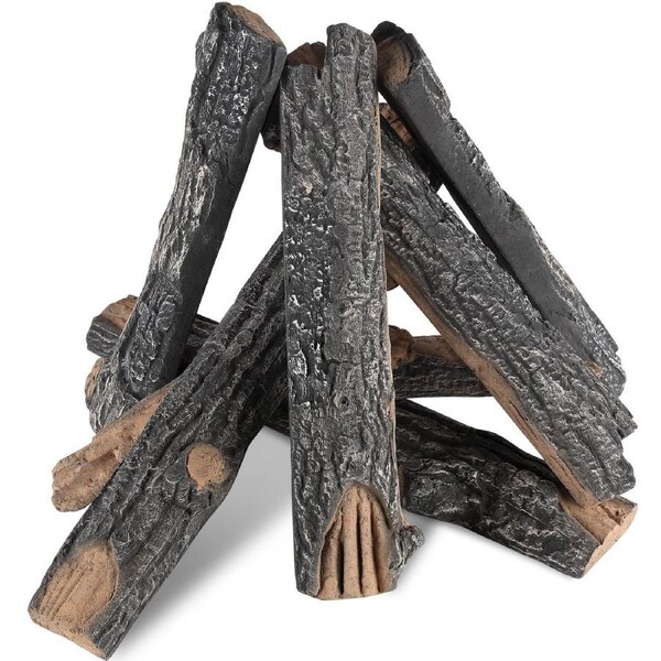 8 Pcs Oak Logs, Gas Fireplace Ceramic Logs for Fire place, Heat-Resistant Wood Log Gas Realistic Logs, Stackable Wood Branches for Gas Fireplace, Firebowl Indoor or
