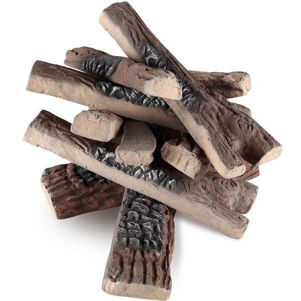 10 Pcs Gas Fireplace Logs, Large Ceramic Logs for Fireplace Decorative, Heat-Resistant Wood Log Gas Realistic Logs, Stackable Wood Branches for Gas Fireplace, Firebowl Indoor or