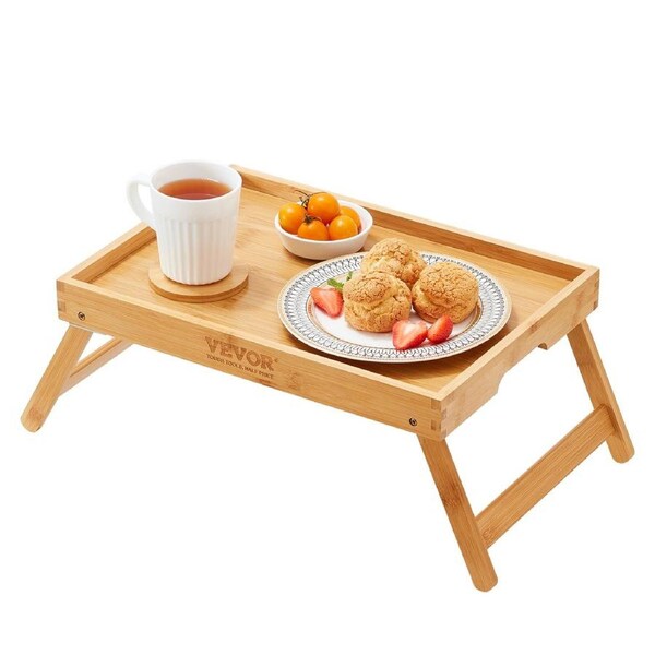 Bed Tray Table with Foldable Legs, Bamboo Breakfast Tray for Sofa, Bed, Eating, Snacking, and Working, Folding Serving Laptop Desk Tray, Portable Food Snack Platter for Picnic, 40x28