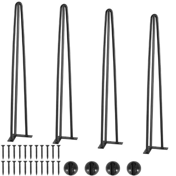 Hairpin Table Legs 0.7M, Set of 4 Desk Legs 408.2KG Load Capacity, Hairpin Desk Legs 3 Rods for Desk Chairs Bench Dining End Table, Solid Carbon Steel Heavy Duty Furniture Legs