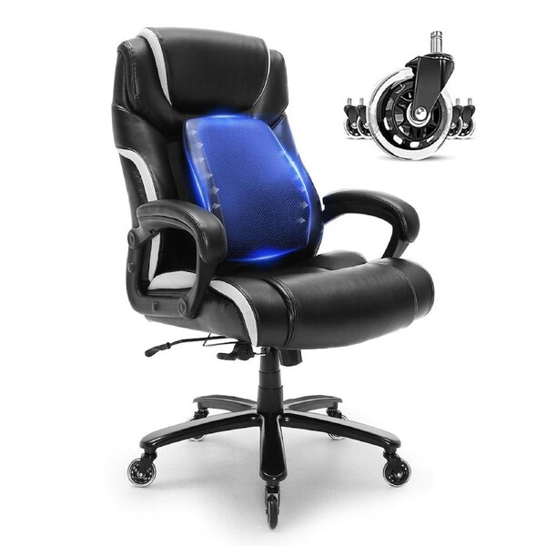 Heavy Duty Executive Office Chair with Cutting-edge Adjustable Lumbar Support for Long Hours, Big and Tall 400lbs Office Chair, Wide Thick Padded Strong Metal Base Quiet