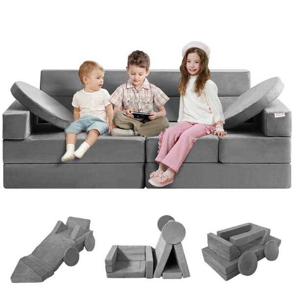 Play Couch, 15pcs Modular Kids Nugget Couch, Toddler Foam Sofa Couch with High-density 25D Sponge for Playing, Creativing, Sleeping, Imaginative Kids Furniture for Bedroom and