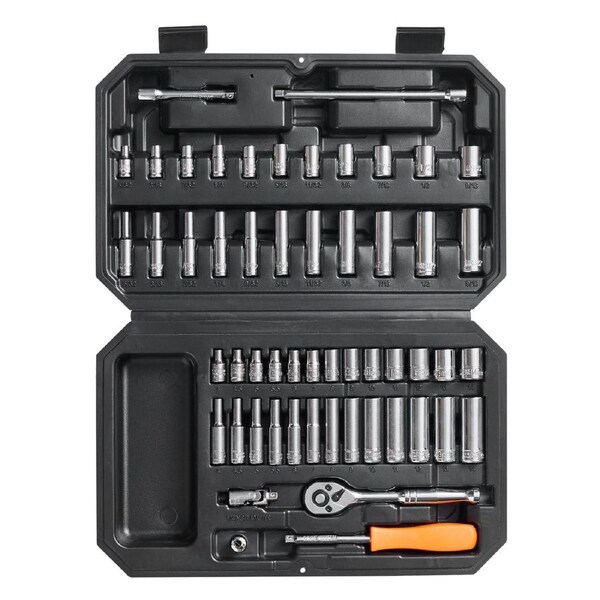 Socket Set, 1/4 Inch Drive Socket and Ratchet Set, 6-Point Socket Opening, 54 Pieces Tool Set SAE and Metric, Deep and Standard Sockets, 5/32-9/16 in, 4-14 mm, with Accessories, Storage