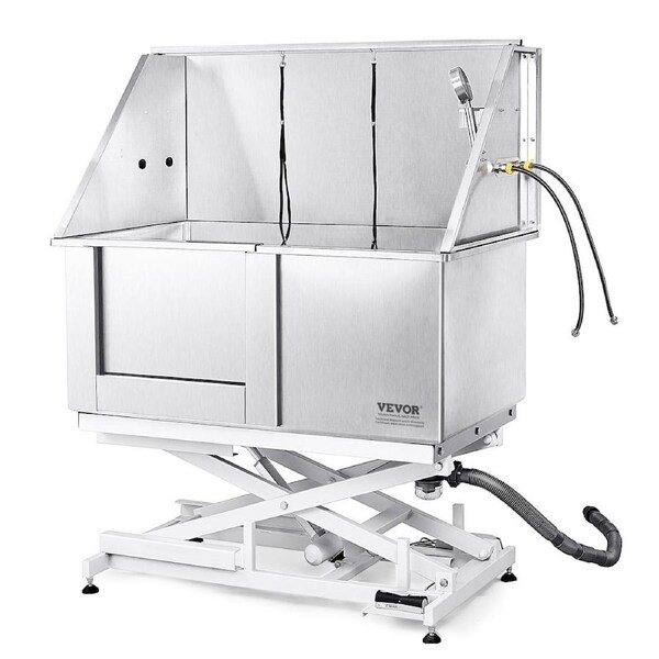 1.27M Pet Dog Bathing Station Electric Height Adjust, Professional Stainless Steel Dog Grooming Tub w/ Soap Box, Faucet,Rich Accessory,Bathtub for Multiple Pets, Washing Sink for