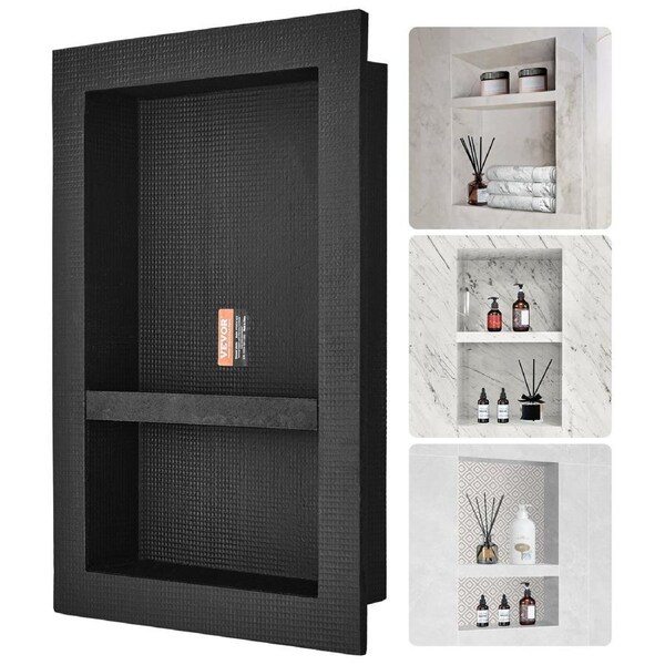 Shower Niche Ready for Tile 40.64 x 60.96 cm, 16 x 24 inch Double Shelf Organizer, Square Corners Wall-inserted Niche Recessed, Sealed Protection Modern Soap Storage Niche for Shower Bathroom,