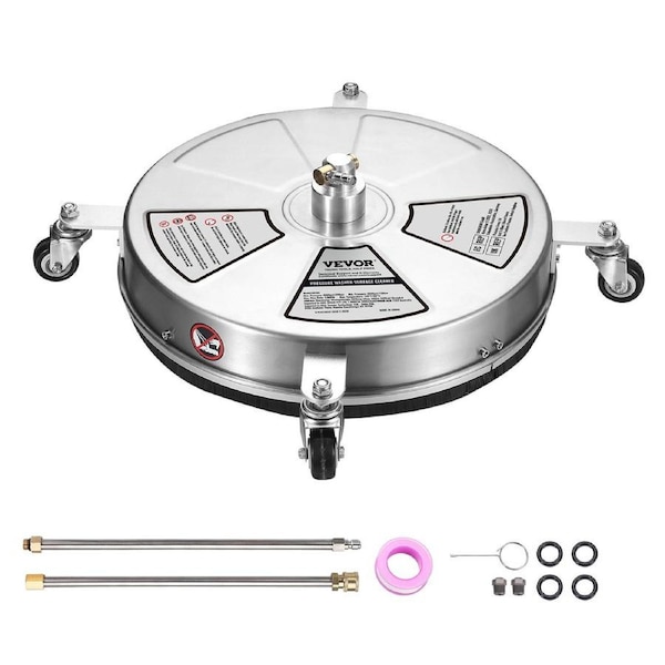 18" Pressure Washer Surface Cleaner w/ Wheels, Stainless Steel Concrete Cleaner 4000 Max PSI , 1/4" Quick-Connect Connector w/ 2 Extension Wand, Heavy Duty Power Washer For Floor Driveway,