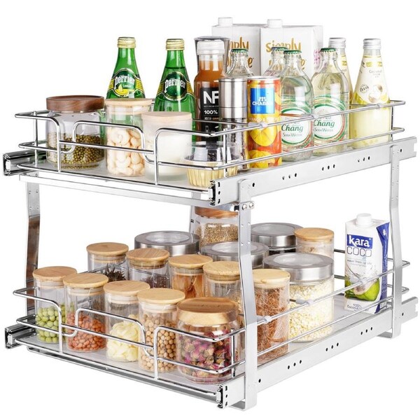 2-Tier Wire Pull Out Cabinet Under Sink Organizer 16x21 Inch Drawer Basket