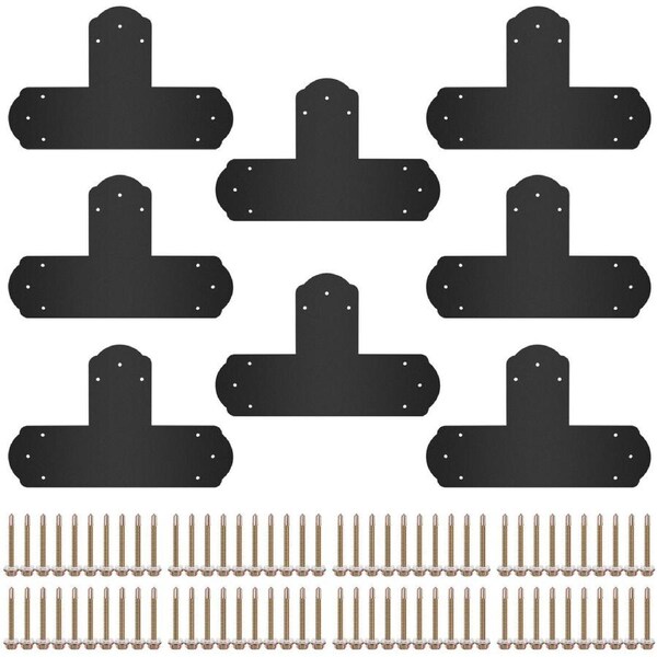 Black T Mending Plate T-shape 8 PCs 6" Flat Connector Post to Beam Bracket